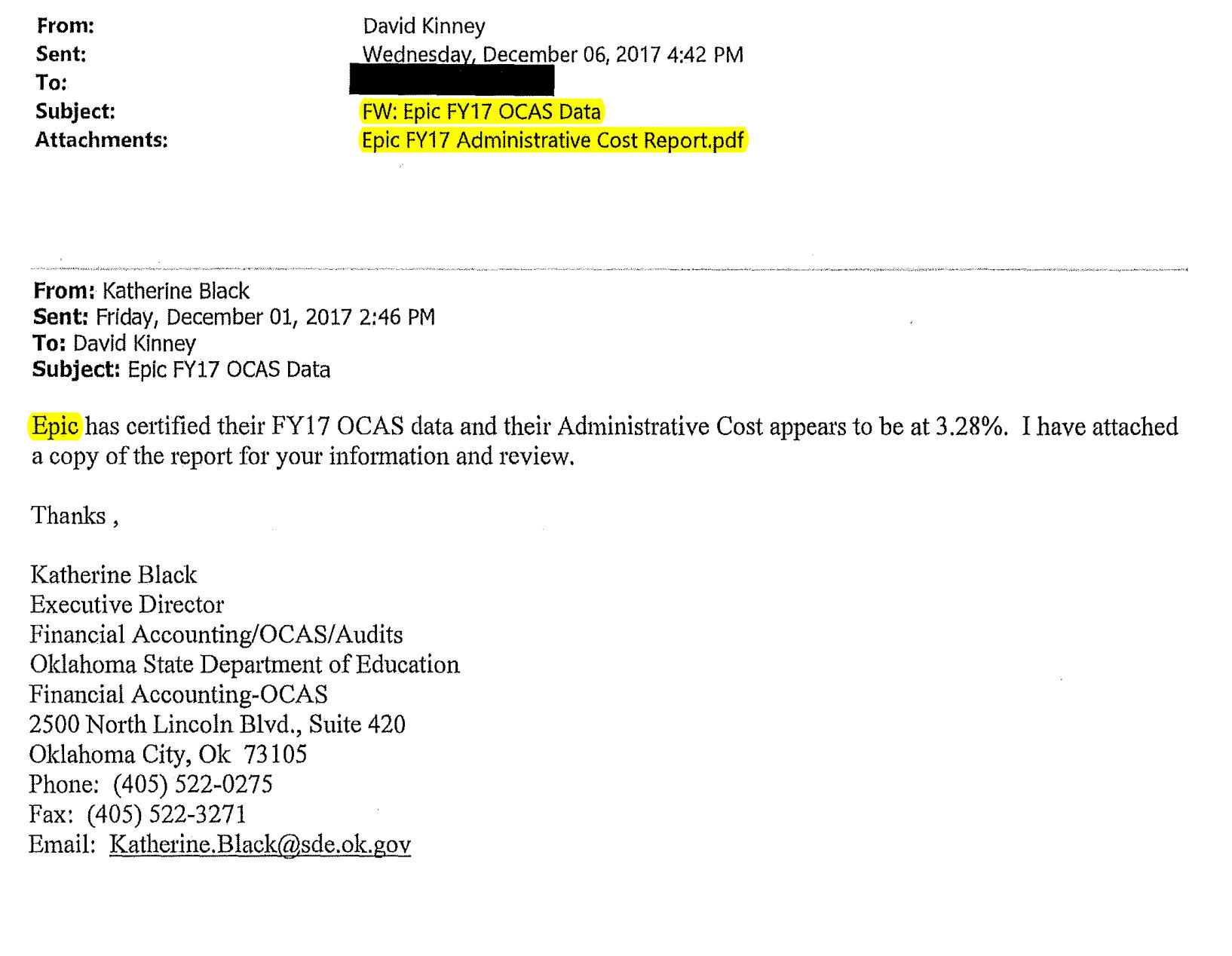 Epic Charter Schools investigation: Email dated Dec. 6, 2017
